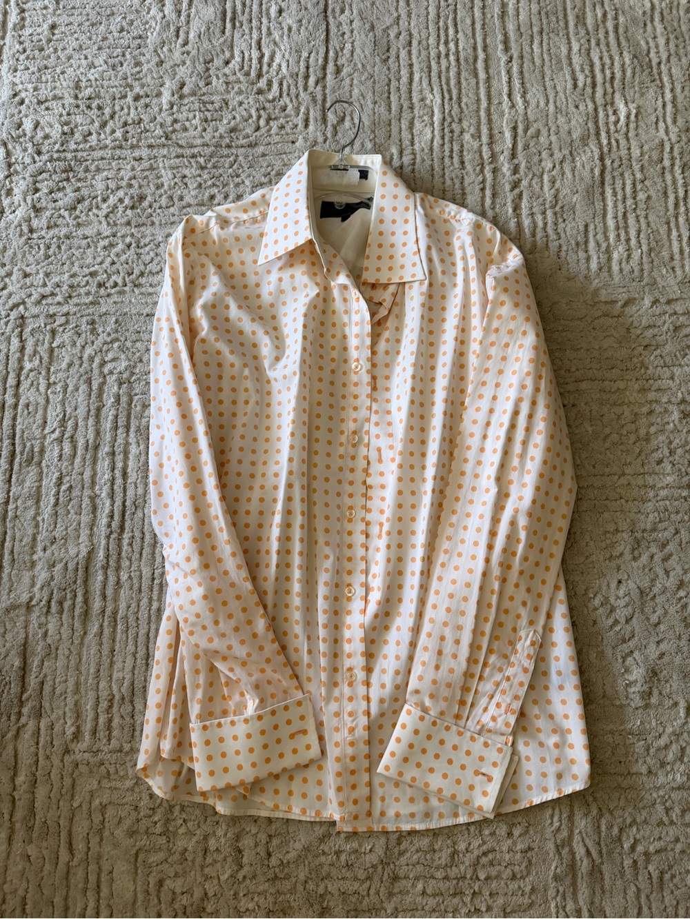 Men's White Dress Shirt with Orange Polka Dots
